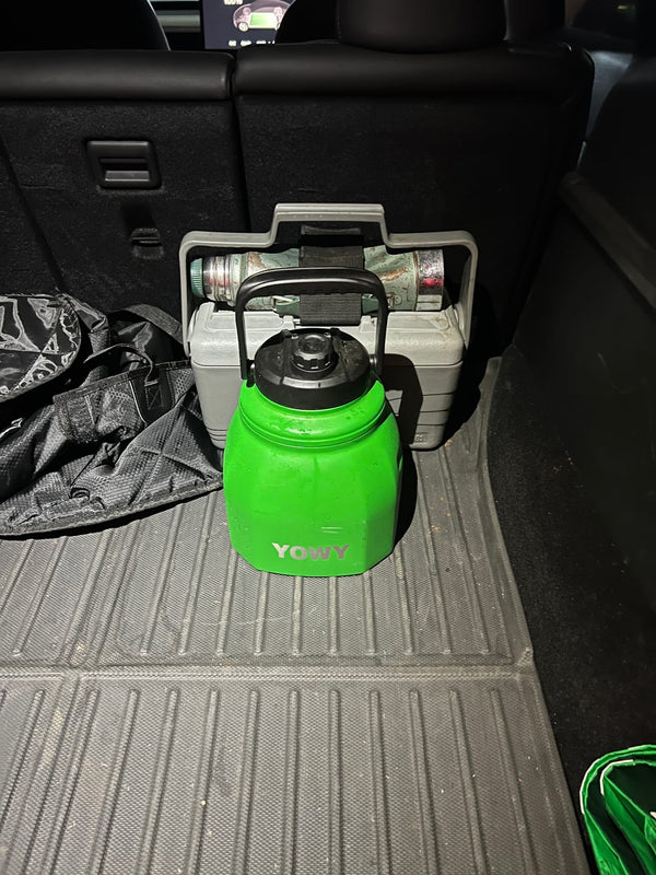 Customer photo: green 3L Yowy in a tractor cab